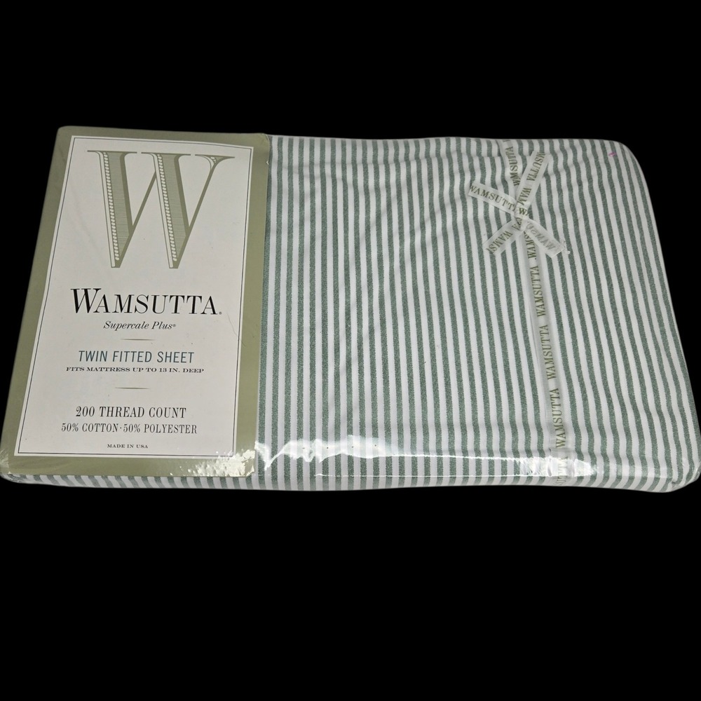 Wamsutta Supercale Plus Green Oxford Stripe Twin Fitted Sheet NEW VINTAGE